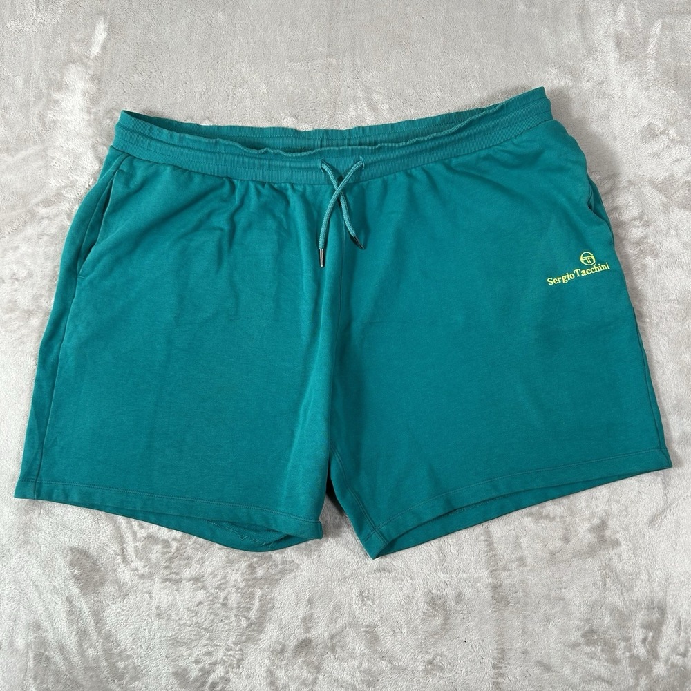 Sergio Tacchini Sweat Shorts Mens 4XL Teal Embroidered Logo French Terry Cotton